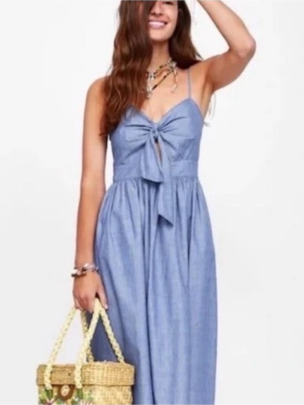Zara Light Blue Tie-Front Midi Dress